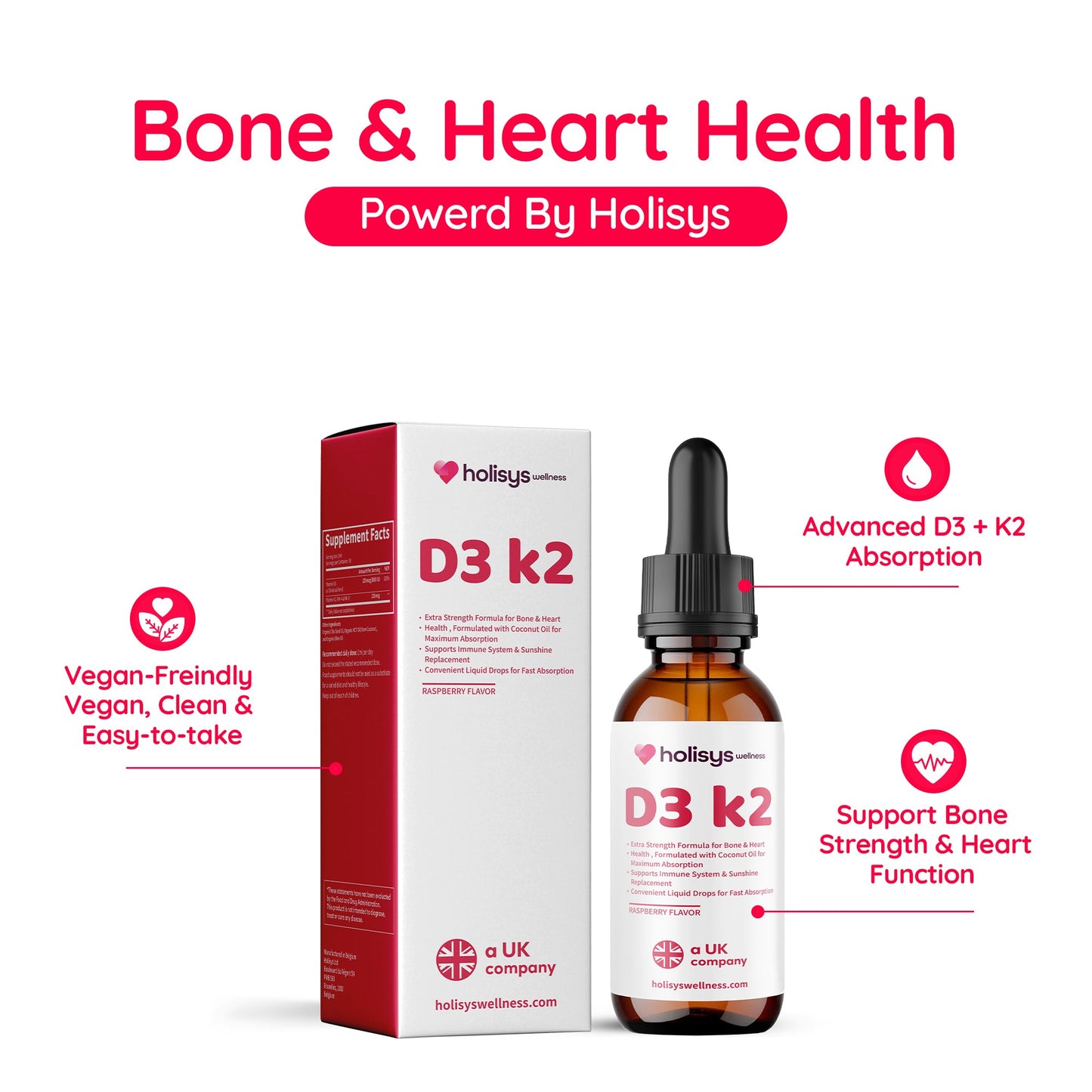 Holisys 维生素 D3 + K2 – 液体营养滴剂
