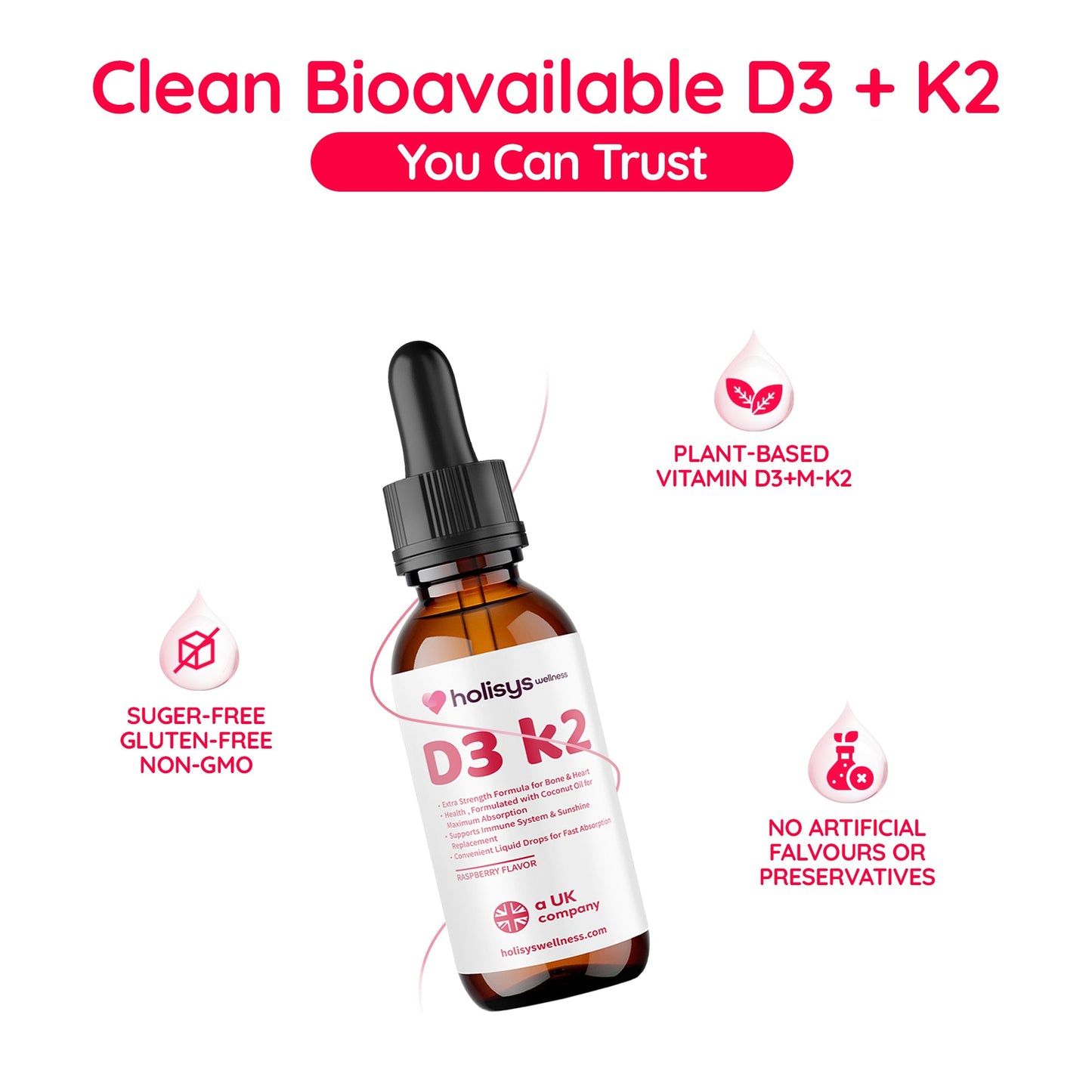 Holisys 维生素 D3 + K2 – 液体营养滴剂